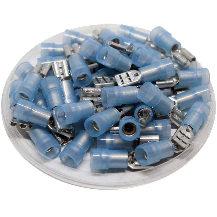 FDNYD2-187(8) - 16 a 14 AWG Con aislamiento de nailon Terminales de desconexión rápida, Female, Double Crimp, UL Recognized, 100 piezas