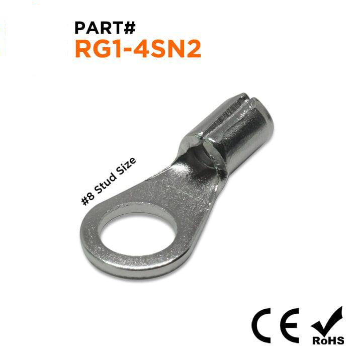 RG1-4SN2 - 22 to 16 AWG High Temperature Ring Terminals, #8 Stud, Steel, 900°F, 100 Pieces