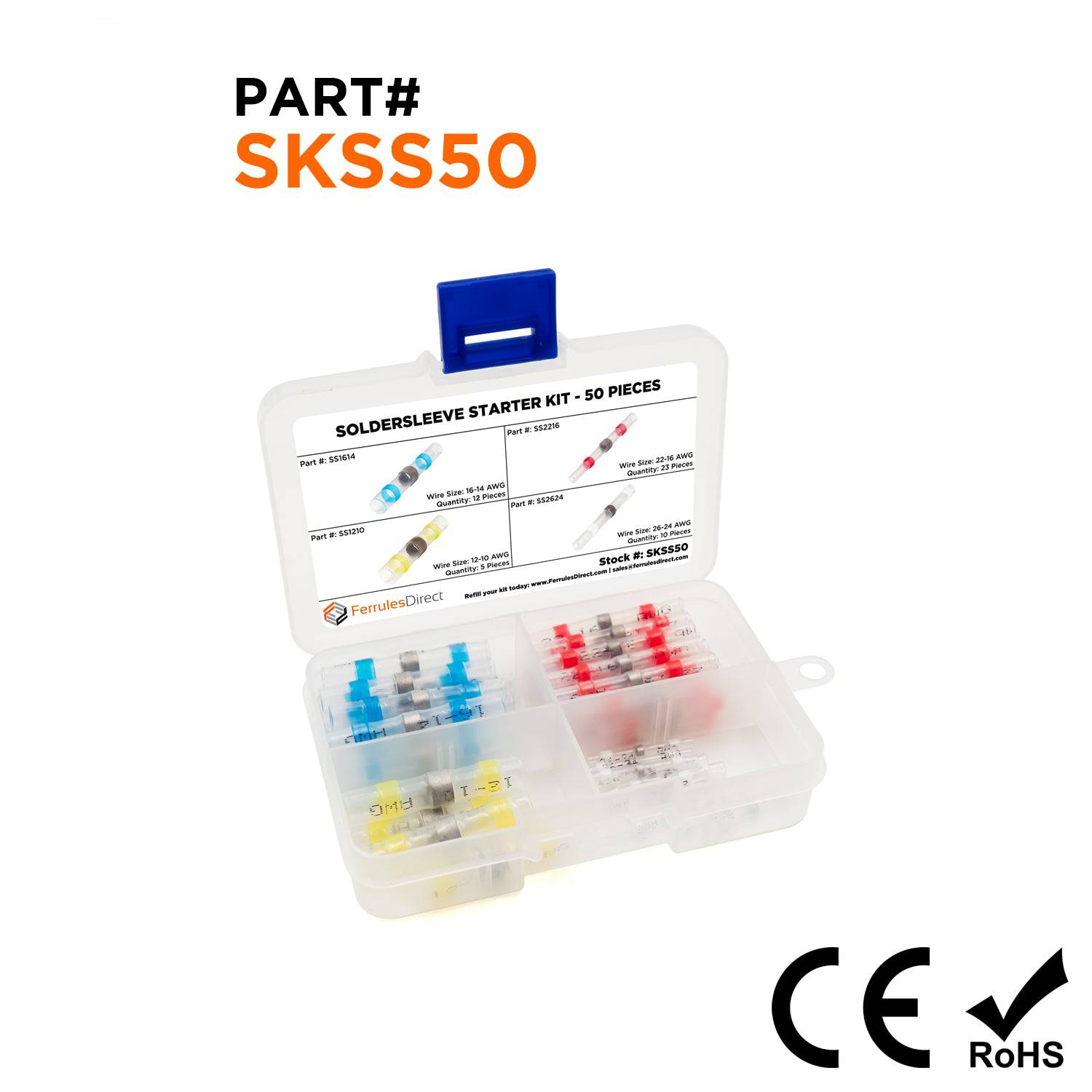 SKSS50 - 26 a 10 AWG 50-pieza Termorretráctiles Solder Seal Conectores Mini Kit,IP67 Impermeable, 1 Kit