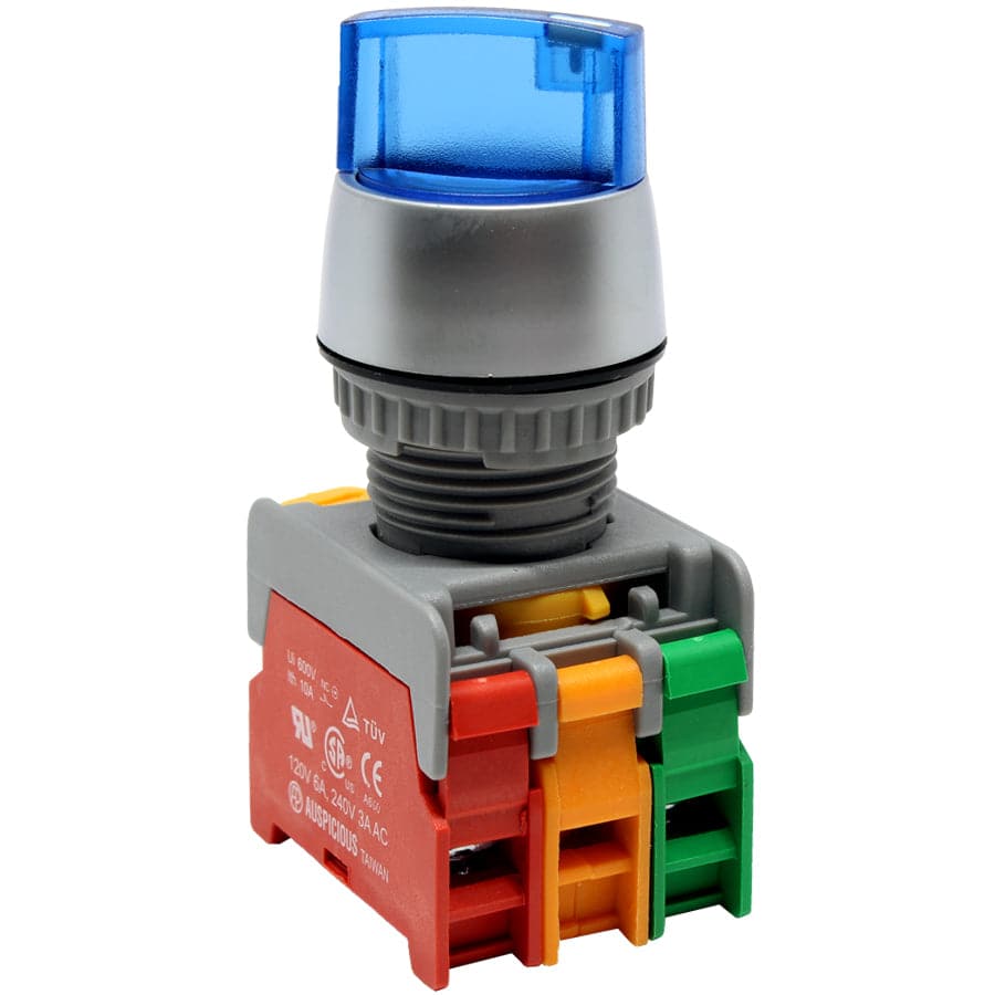 SL22-1O/C-24-BL - Illuminated Twist Knob Switch - 2 Contact (1O/C) - 2 Positions (1-2) - Blue