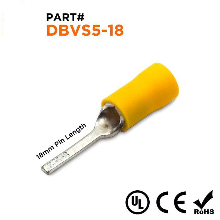 DBVS5-18 - 12 a 10 AWG Con aislamiento de vinilo Flat Blade Terminales, Butted Seam, UL Recognized, 100 piezas