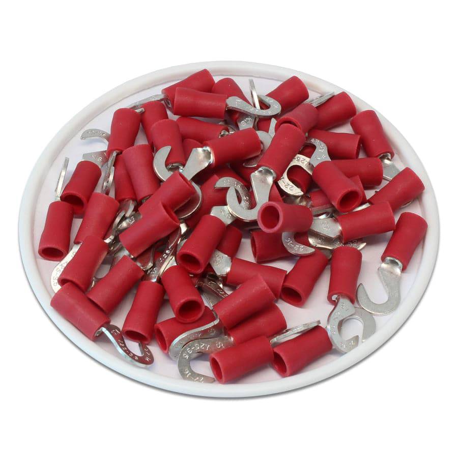 22 to 16 AWG Vinyl Insulated Hook Terminals, #6 Stud, Brazed Seam, 100 Pieces - HVB1-37