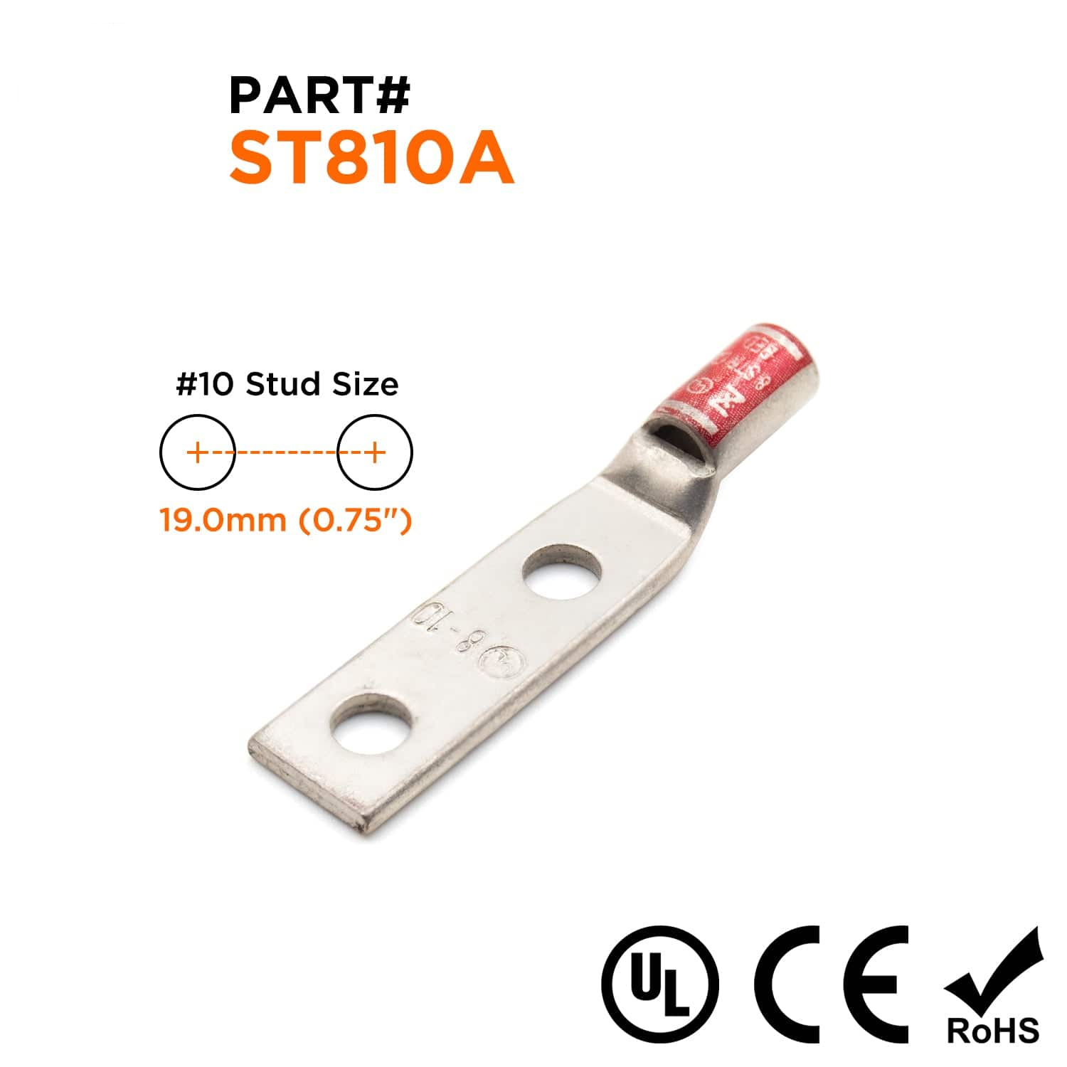 ST810A - 8 AWG Compression Lug - #10 Stud Size, 1 Piece