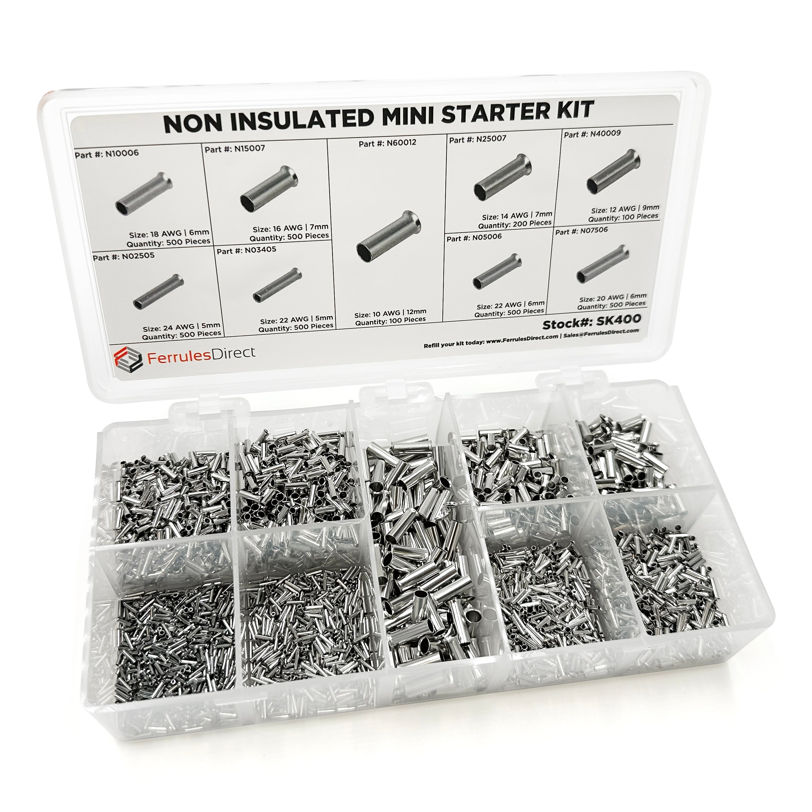 SK400 - 24 a 10 AWG Sin aislamiento Punteras Mini Kit, 3,500-piezas, 1 Kit