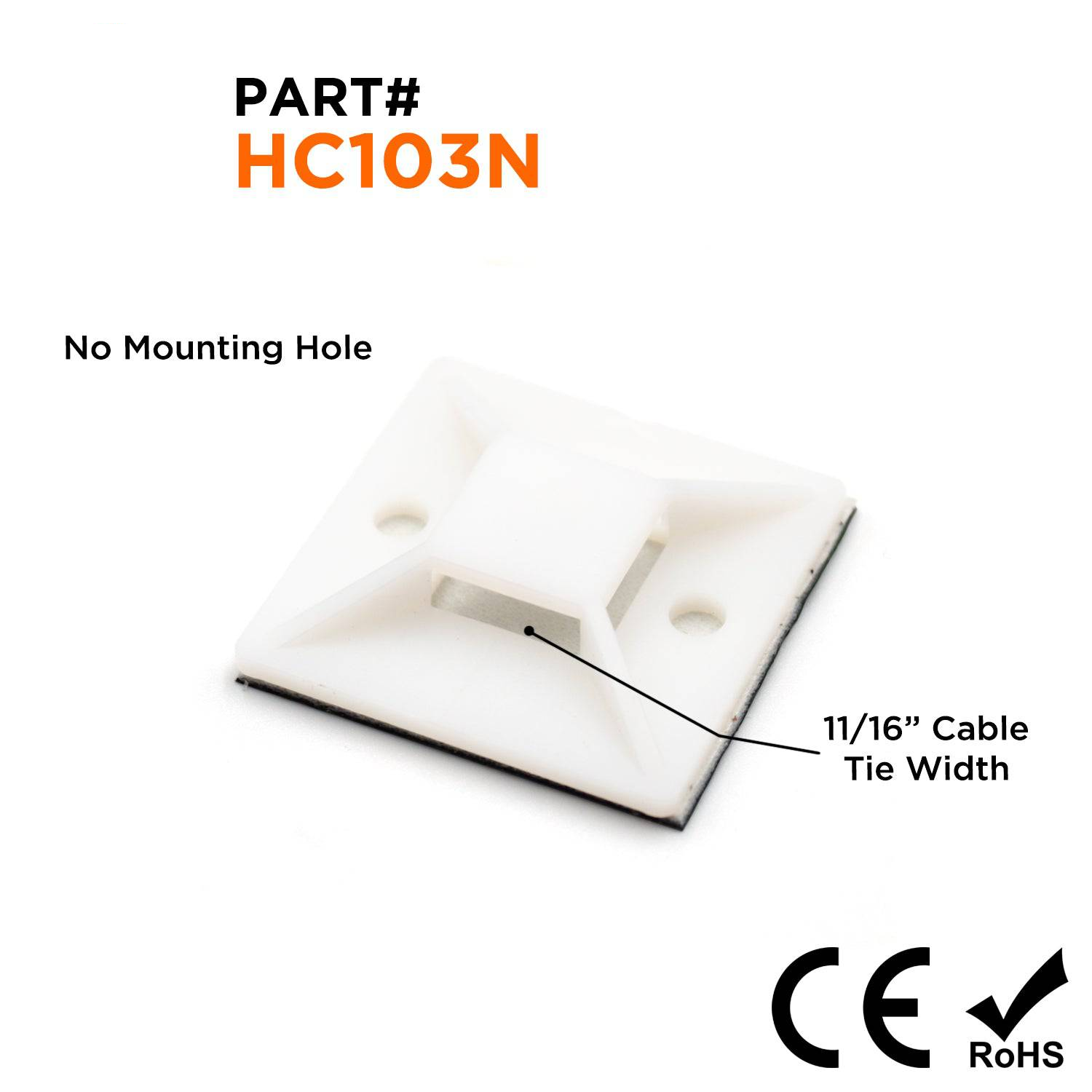 HC103N - Self-Adhesive Tie Soporte - 40 x 40 x 12.5mm - Natural - con Mounting orificios