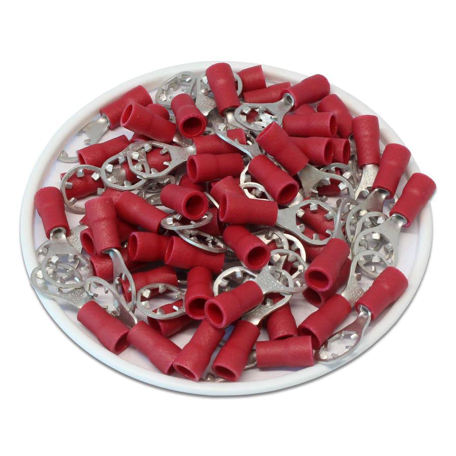 STRV1-4 - 22 to 18 AWG Vinyl Insulated Star Ring Terminals, #8 Stud, UL Approved, 100 Pieces