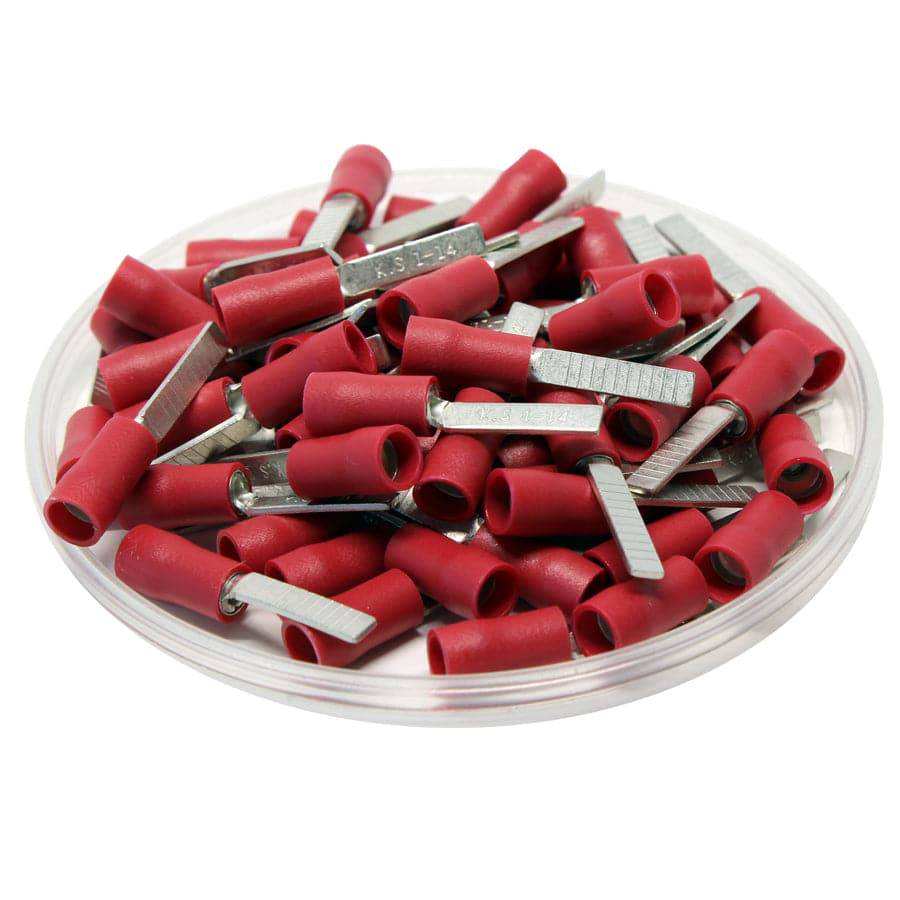 DBD1-14 - 22 to 16 AWG Vinyl PVC Insulated Flat Blade Terminals, Double Crimp, 14mm Pin, UL Recognized, 100 Pieces