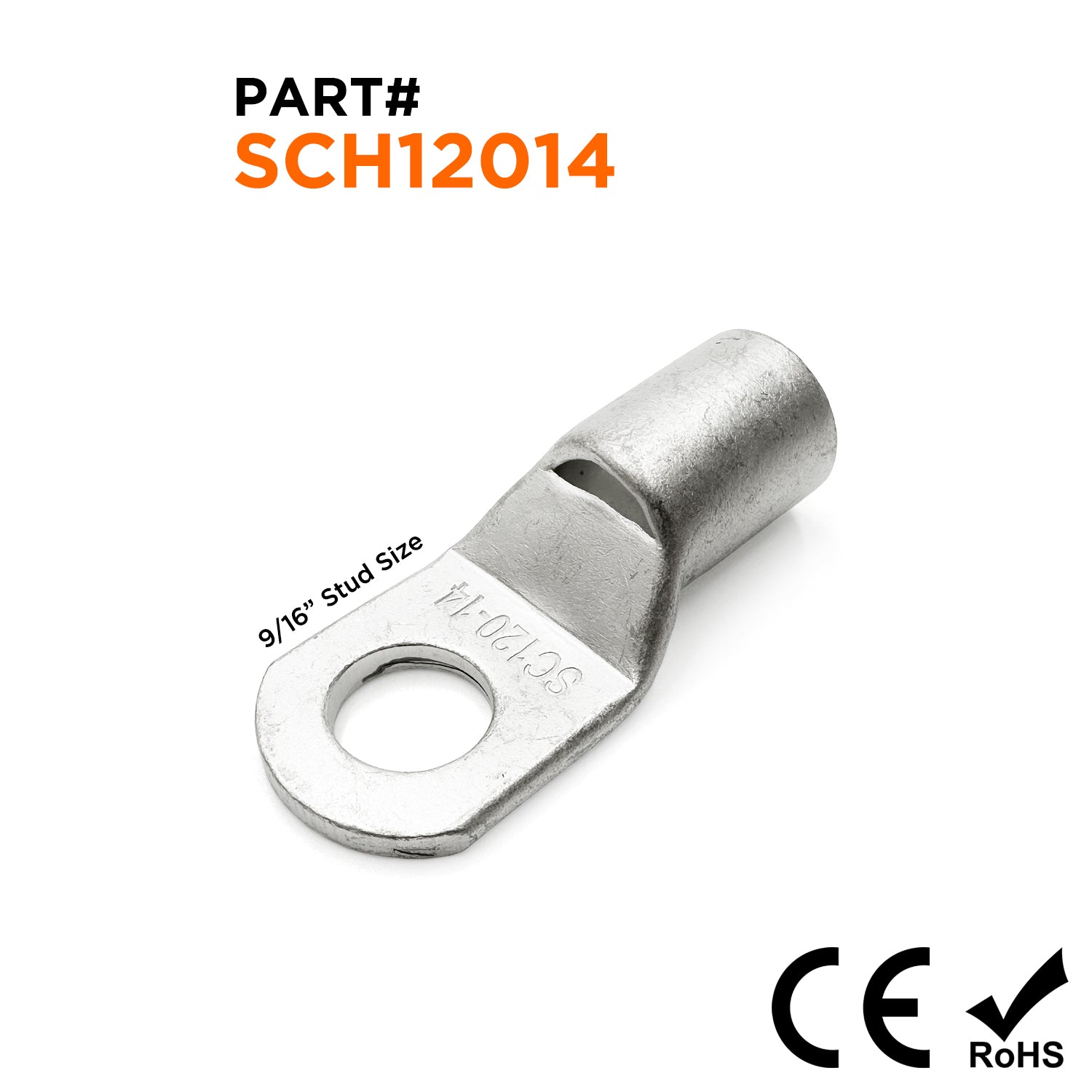 SCH12014 - 4/O AWG Non Insulated Tubular Ring Lugs, 9/16" Stud, 5 Pieces