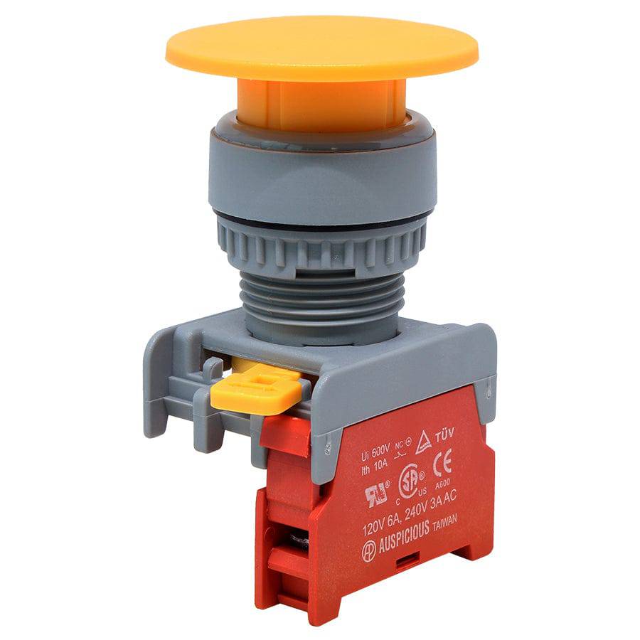 XE22-NC-YL - 22mm Push Button - (NC) - 40mm Mushroom Head, Yellow, 1 Piece