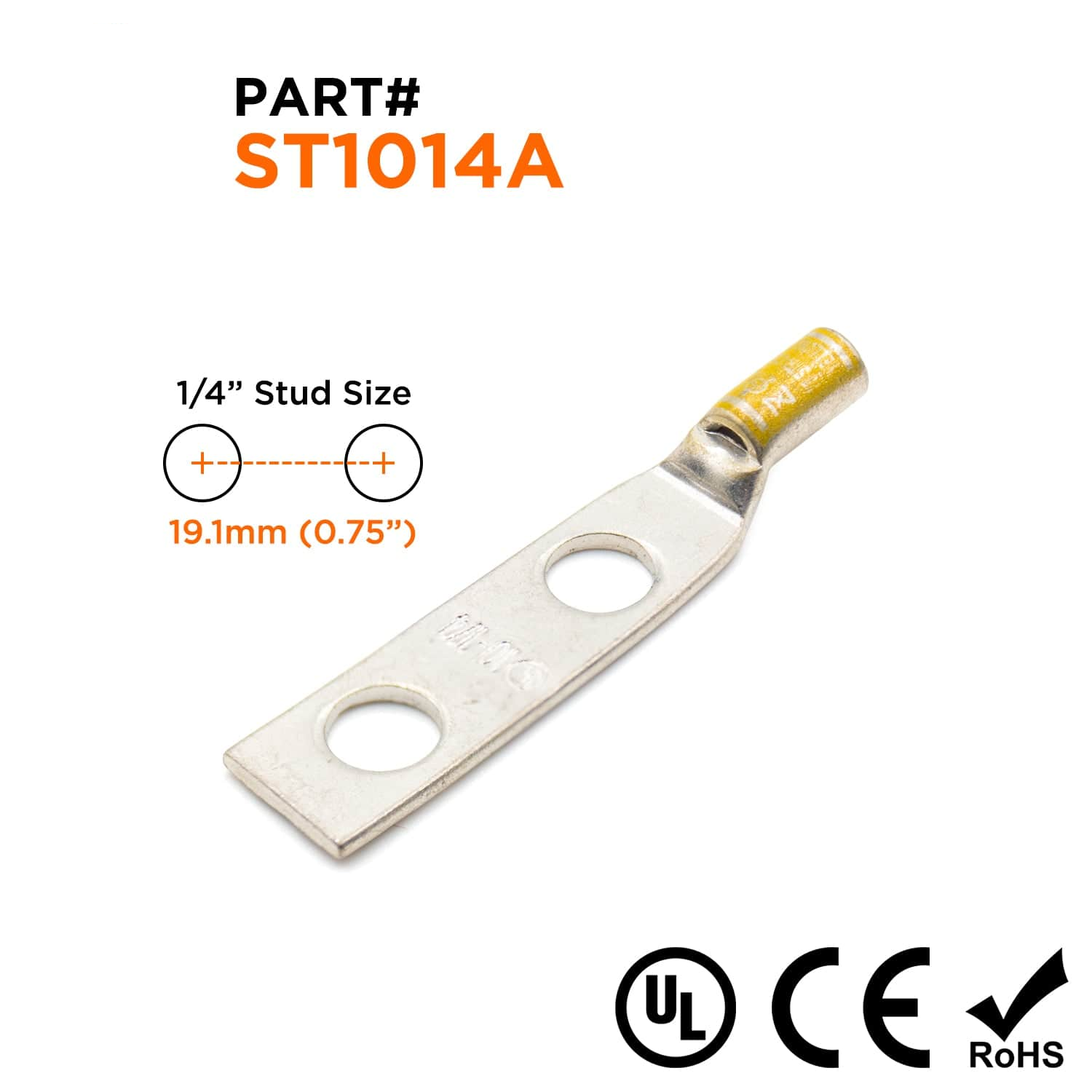 ST1014A - 10 AWG Compression Lug - 1/4" Stud, 1 Piece