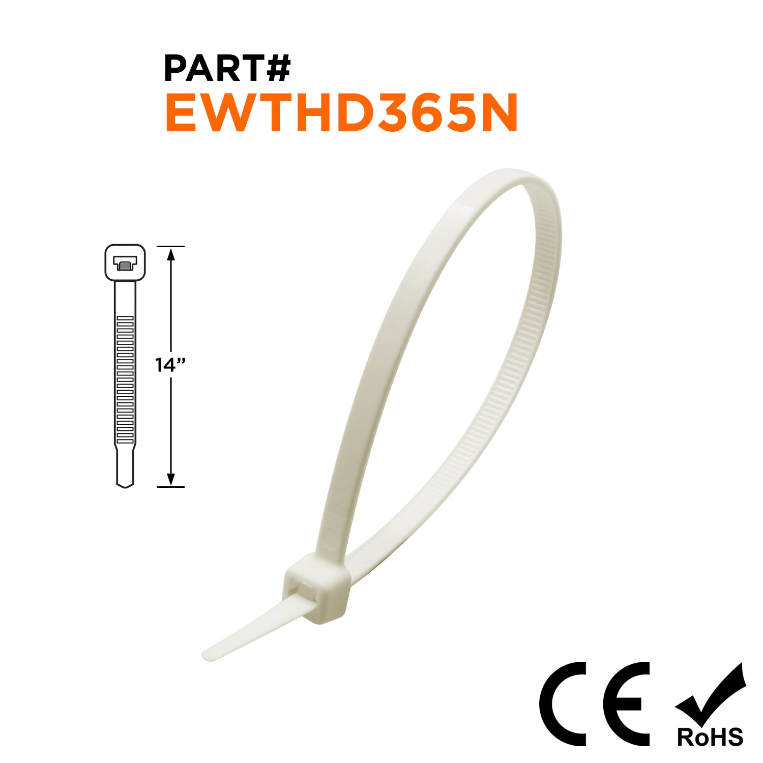 EWTHD365N - 14" Ultra Extreme Temperature De alta resistencia Bridas, 120-lb Tensile Strength, Natural, 100-Pack