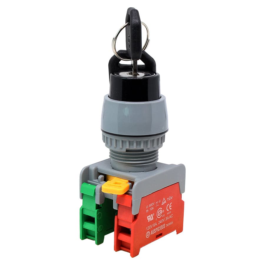 GKS22-1/OC - 22mm Key Selector Switch - 1-2 Drawable 2 Contactos