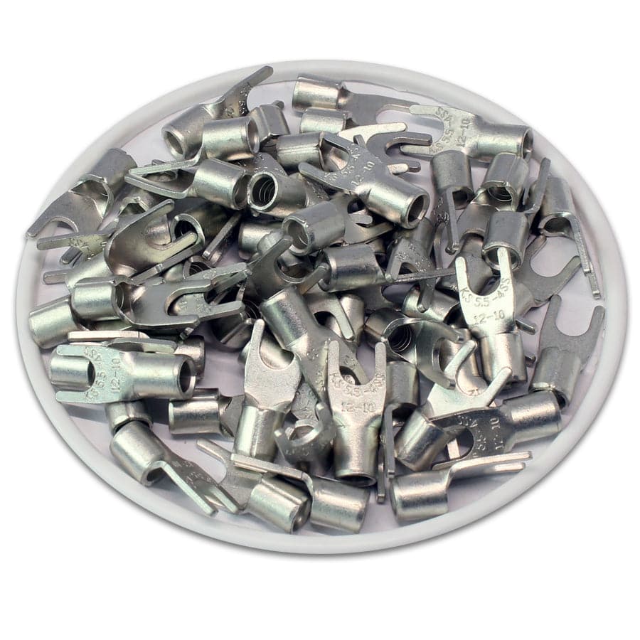 SNBSS5-4 - 12 to 10 AWG Non Insulated Spade Terminals, #8 Stud, UL Recognized, 100 Pieces