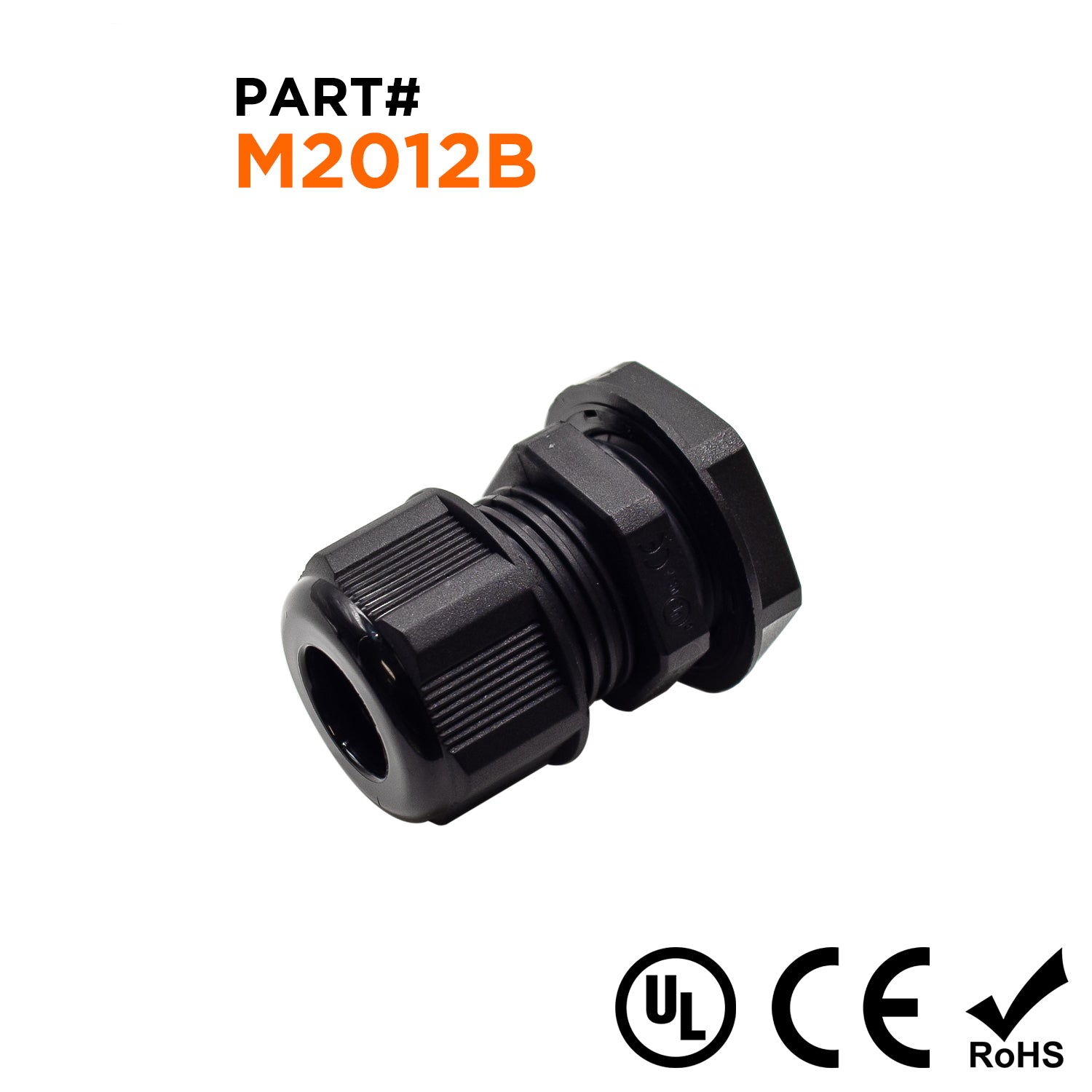 M2012B - M20 x 1.5mm Metric Rosca De nailon Prensaestopas, Negro, Rango: 1/4" a 1/2", UL Listed, IP68, IP69K - 1 pieza