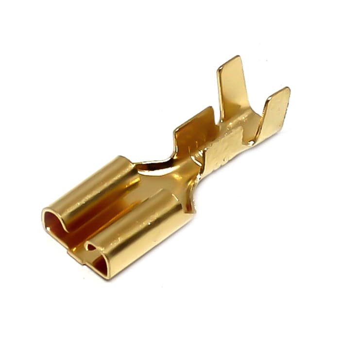 DJ626-6.3C - 16 to 14 AWG Female Quick Disconnects, Brass, 6.3 NEMA Tab, 100 Pieces