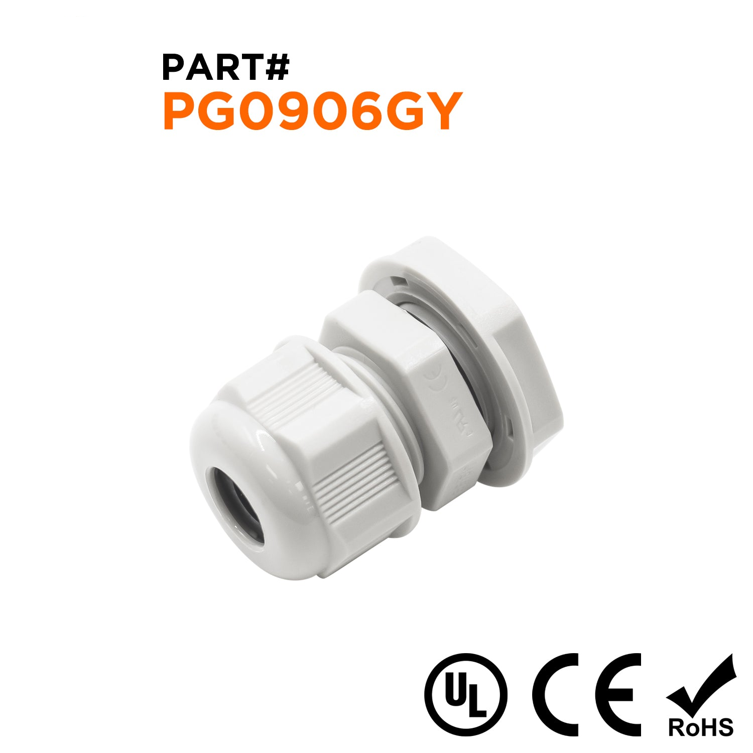 P0906GY - PG9 Thread Nylon Cable Gland, Gray, Range: 1/16" to 1/4", UL Listed, IP68, IP69K -  1 Piece