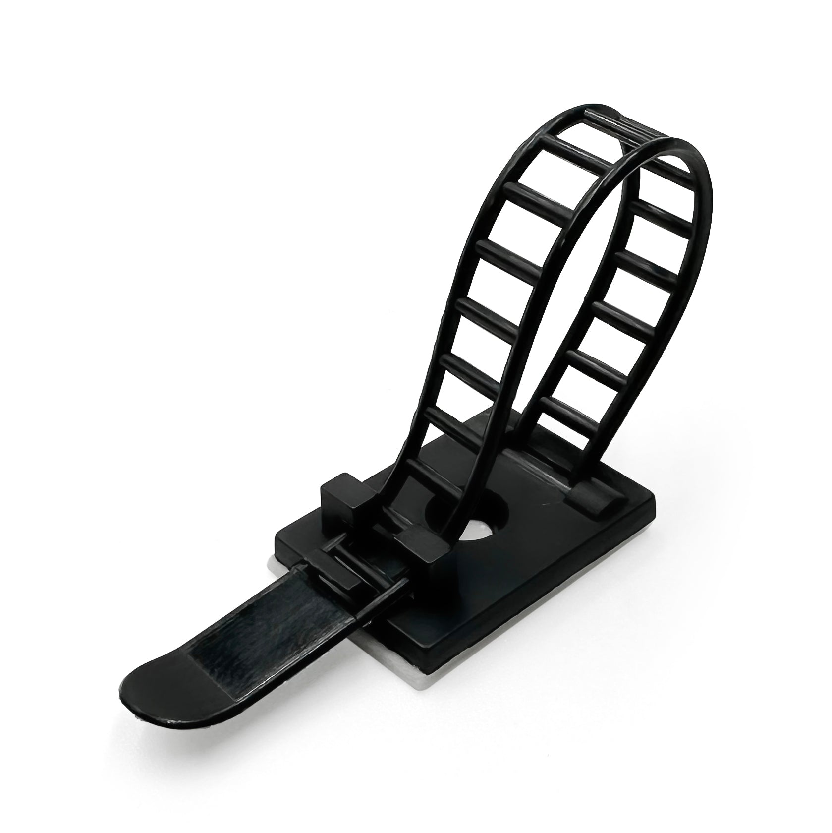 ACT-17BK - 2-1/2" x 5/16" De nailon Ajustable Cable Abrazaderas, Ladder Type, Self Adhesive, Negro, 100 piezas