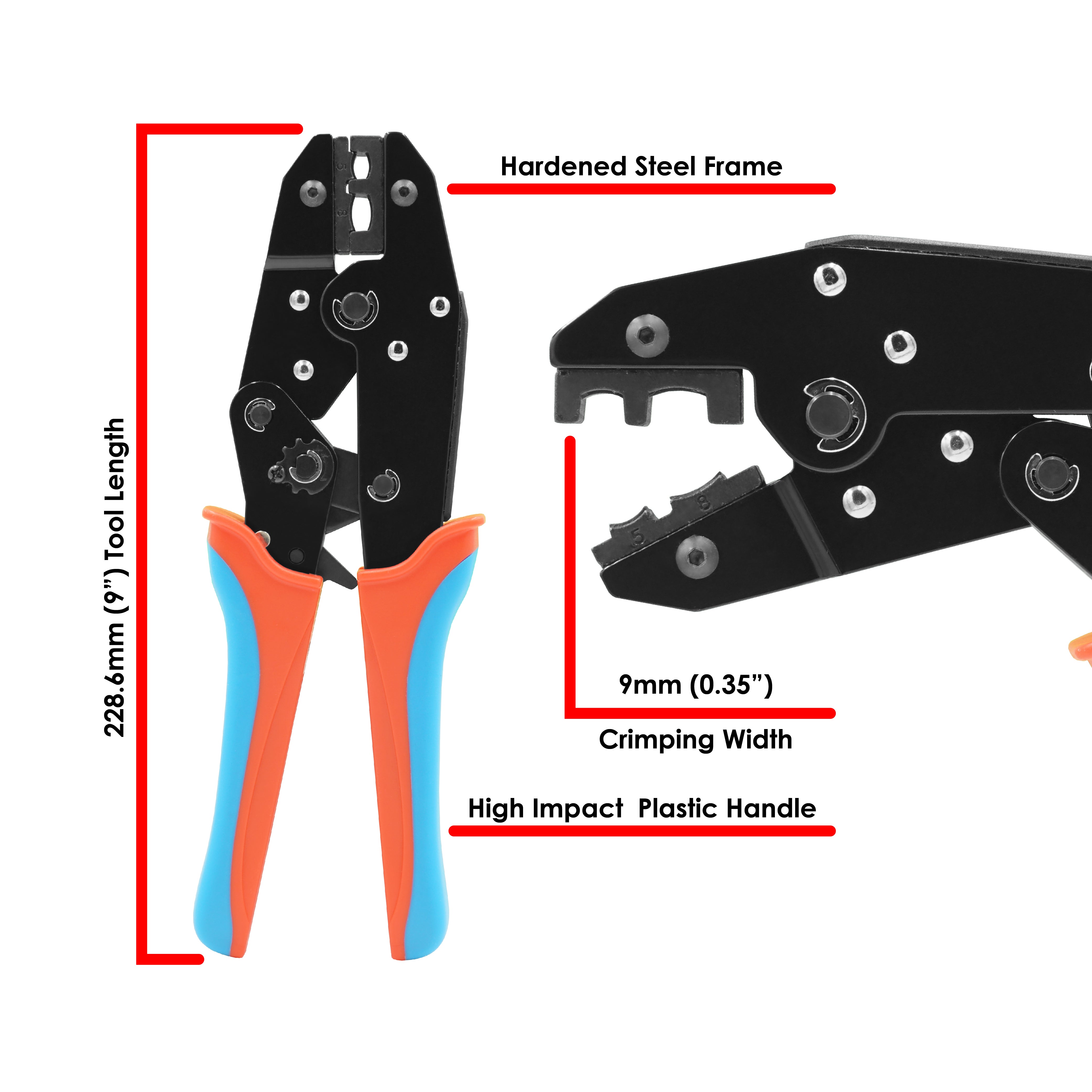 FDT10024 - 10 to 8 AWG Closed End, Butt, & Heat Shrink Connectors Crimping Tool, 1 Piece