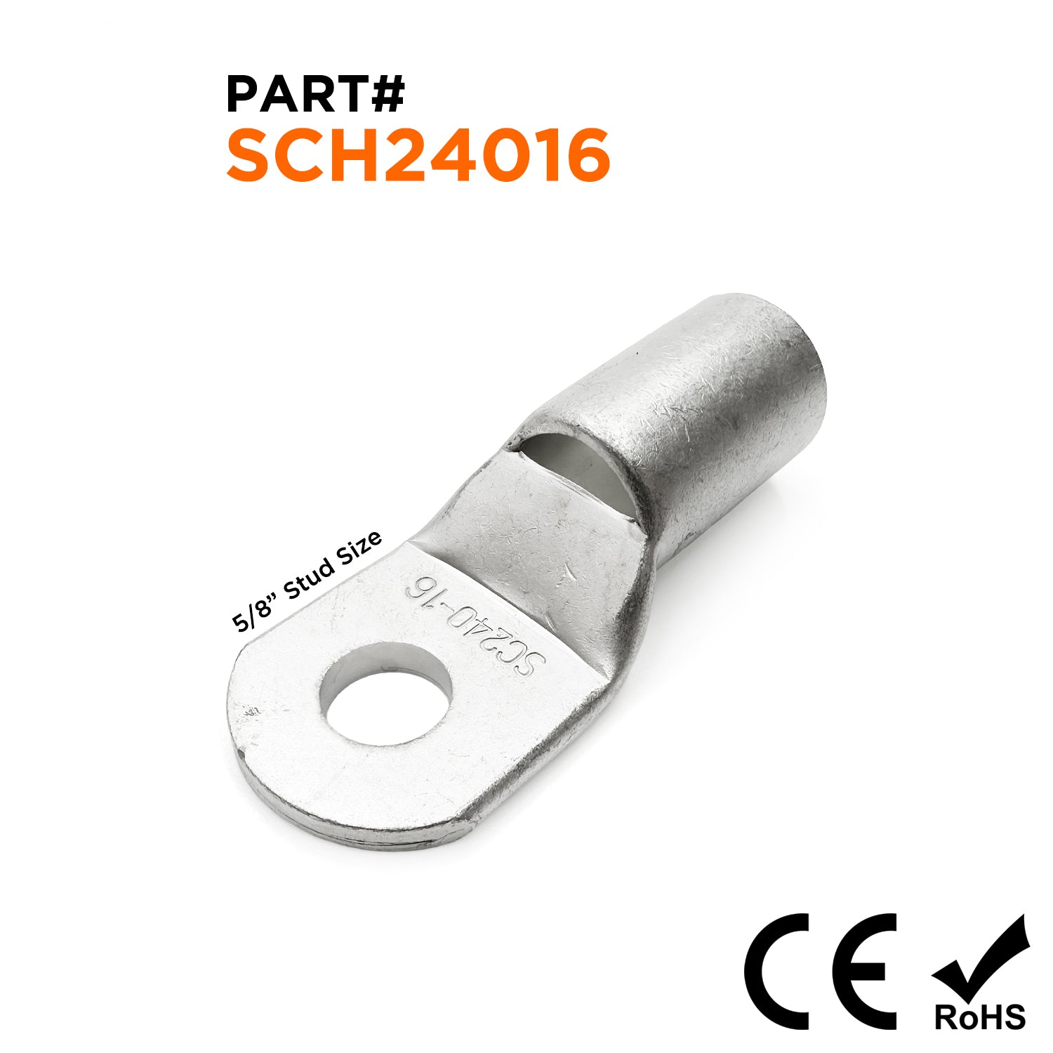 SCH24016 - 400 MCM Sin aislamiento Tubular Ring Lugs, 5/8" Orificio, 5 piezas