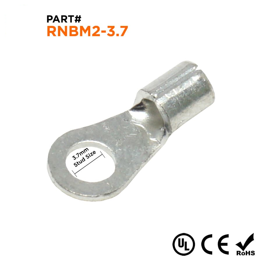 RNBM2-37 - 16 to 14 AWG Non Insulated Ring Terminals, #6 Stud, UL Recognized, 100 Pieces