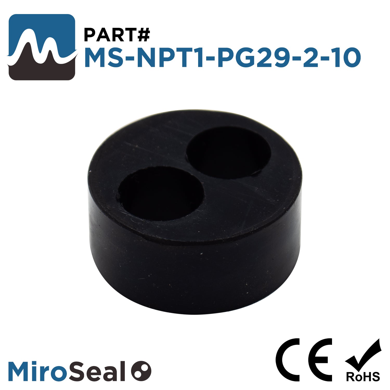 MS-NPT1-PG29-2-10 - MiroSeal Multi Hole Seals for Cable Glands, Fits: NPT1", PG29, M32, 2 Holes (10mm), 1 Piece