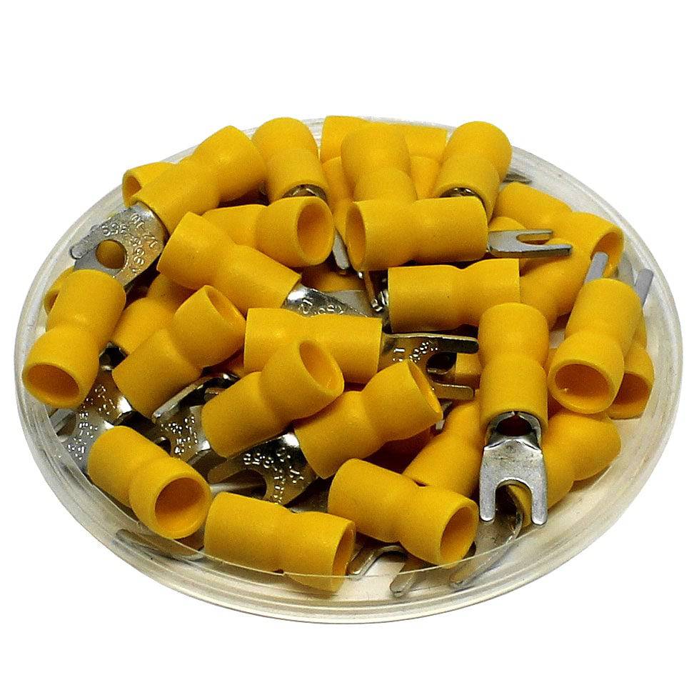 SVEL5-4 - 12 to 10 AWG Vinyl PVC Insulated Spade Terminals, #8 Stud, Yellow, 50 Pieces