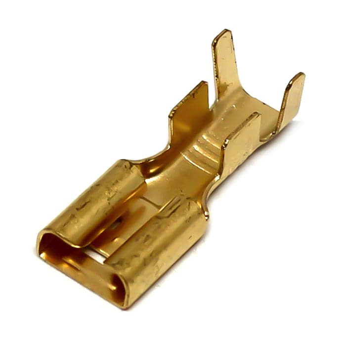 DJ622-D6.3D - 14 to 12 AWG Female Quick Disconnects, Brass, 6.3 NEMA Tab, 100 Pieces