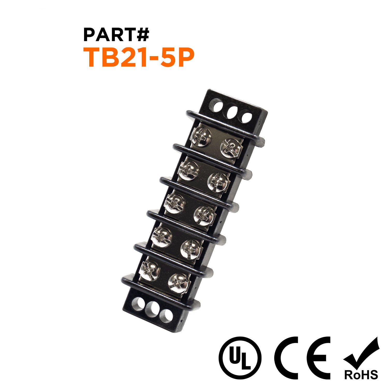 TB21-5P - Barrier Strip Terminal Block, Terminal Strip, 5 Pole, Double Row, 30A, 300V, UL Approved, 1 pieza
