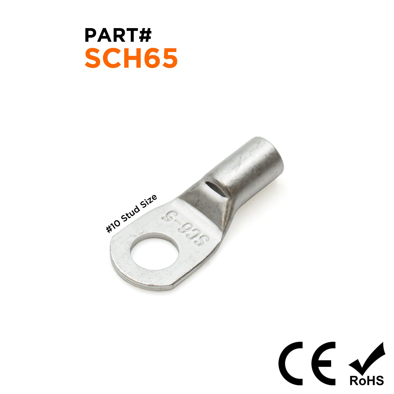 SCH65 - 10 AWG Non Insulated Tubular Ring Lugs, #10 Stud, 50 Pieces