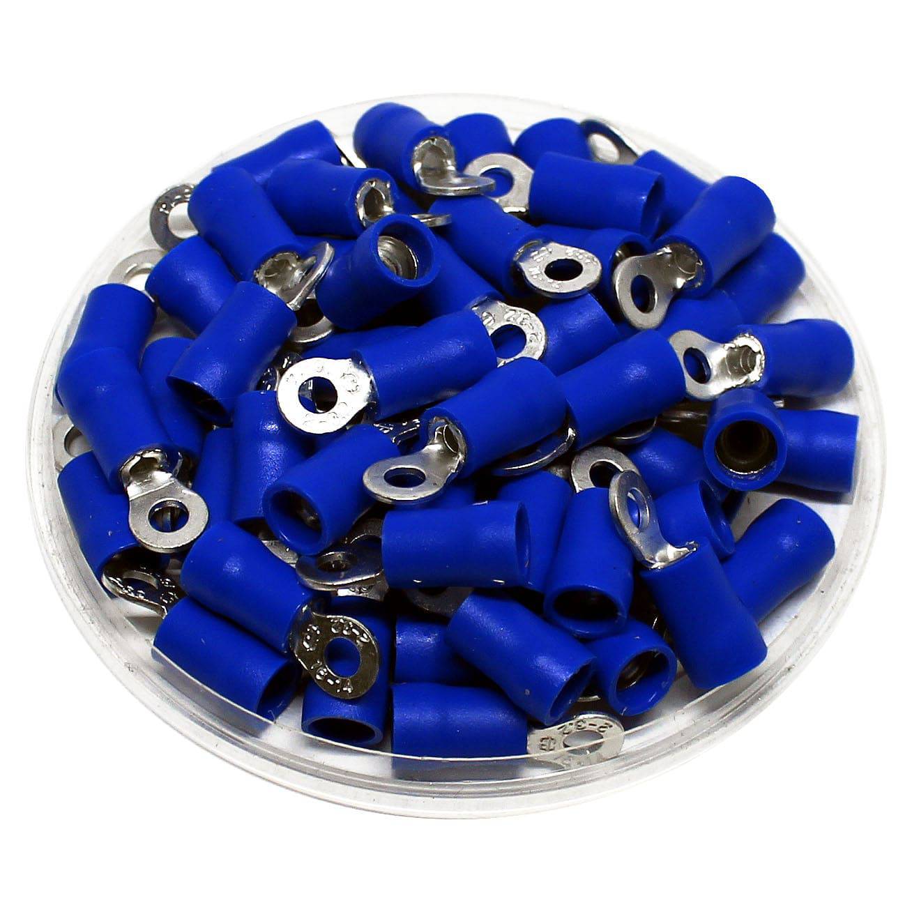 RD2-3.2 - 16 to 14 AWG Vinyl PVC Insulated Ring Terminals, #4 Stud, Double Crimp, 100 Pieces