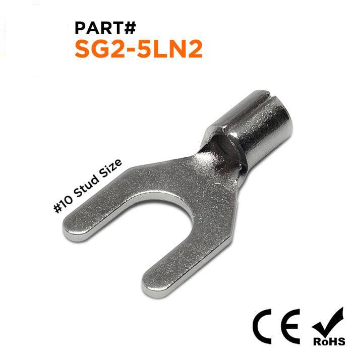 SG2-5LN2 - 16 to 14 AWG High Temperature Spade Terminals, 10# Stud, Steel, 900°F, 100 Pieces