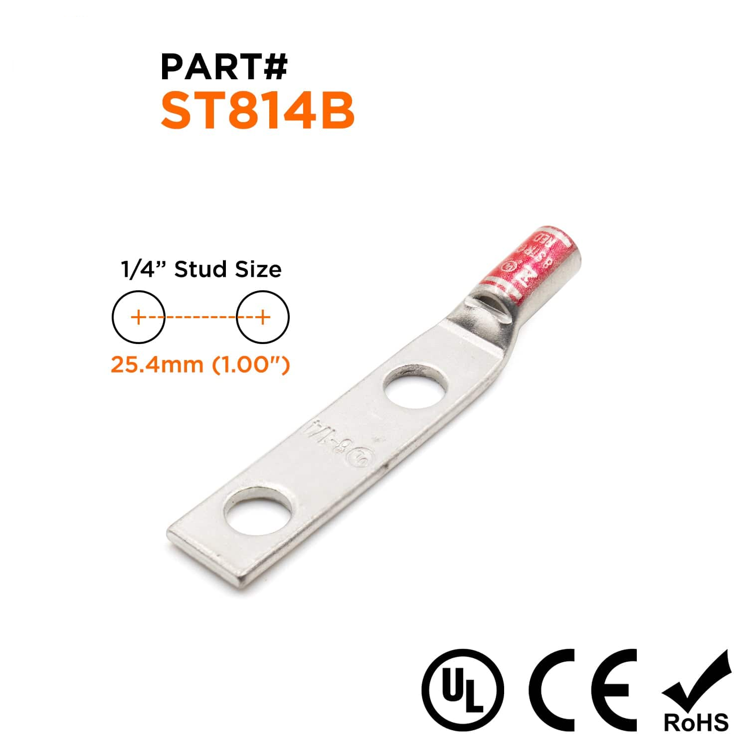 ST814B - 8 AWG Compression Lug - 1/4" Stud Size, 1 Piece