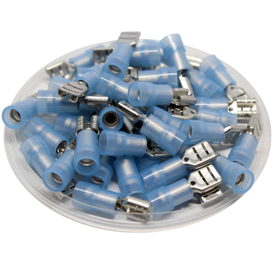 FDNYD2-205(5) - 16 to 14 AWG Nylon Insulated Quick Disconnects, Female, Double Crimp, UL Recognized, 100 Pieces