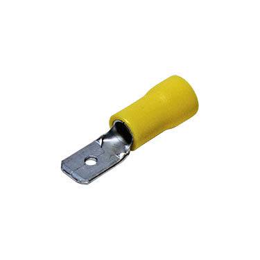MDD5-250 - 12 to 10 AWG Vinyl PVC Insulated Quick Disconnects, Male, Fully Insulated, Double Crimp, Yellow, 100 Pieces