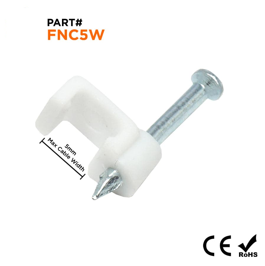FNC5W - Flat Nail Cable Clip - White - 5mm