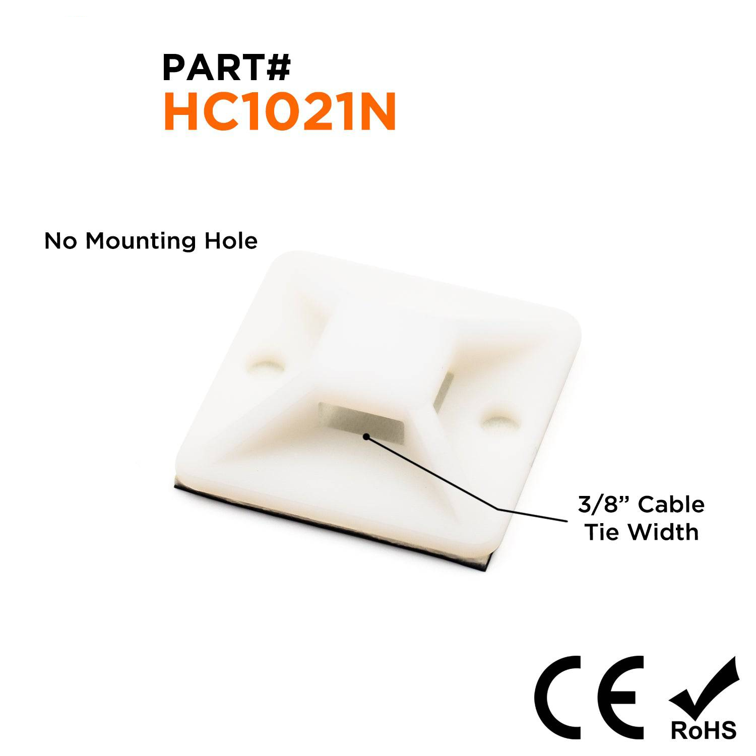 HC1021N - Self-Adhesive Tie Mounts, Natural Color, 30x30x7mm, 100 Pieces