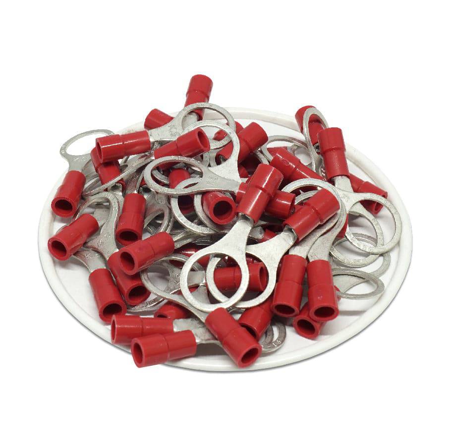 RVY1-10 - 22 to 16 AWG Molded PVC Vinyl Insulated Ring Terminals, Easy Entry, 3/8" Stud, 100 Pieces