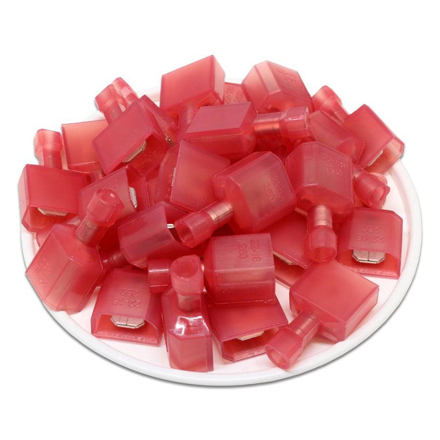 MDFNY1-250(A) - 22 to 16 AWG Nylon Insulated Quick Disconnects, Male, Fully Insulated, Red, 100 Pieces