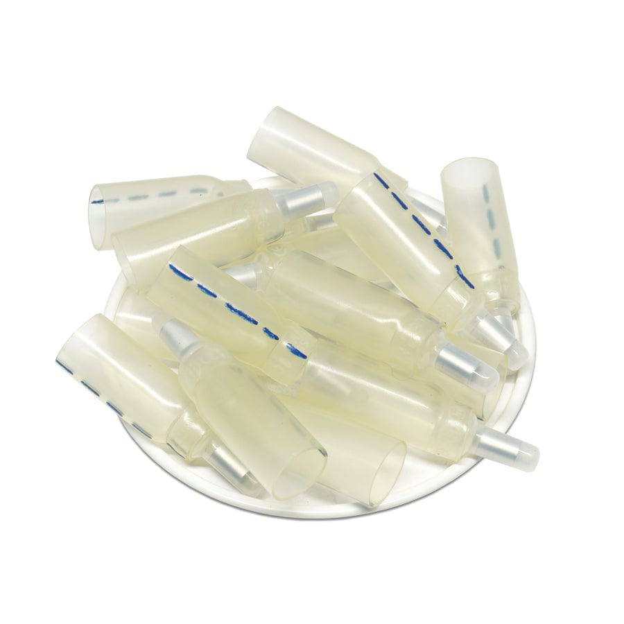 16 to 14 AWG Heat Shrinkable Multi-Wire Closed End Connectors, Blue Dash, Polyolefin, 25 Pieces - FDEC2L