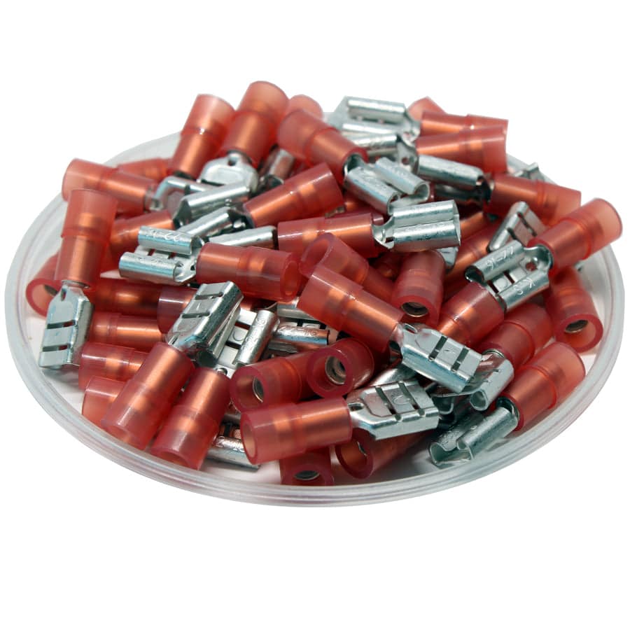 FDNYD1-250 - 22 a 16 AWG Con aislamiento de nailon Terminales de desconexión rápida, Female, Double Crimp, UL Recognized, 100 piezas