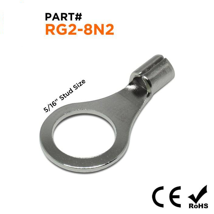 RG2-8N2 - 16 to 14 AWG High Temperature Ring Terminals, 5/16" Stud, Steel, 900°F, 100 Pieces