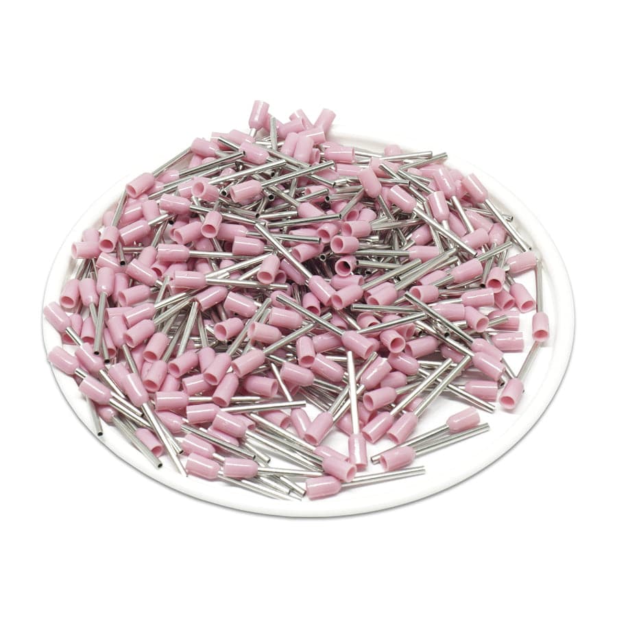 AT03412 - 22 & 24 AWG Single Insulated Wire Ferrules, 12mm Pin, Pink, 500 Pieces