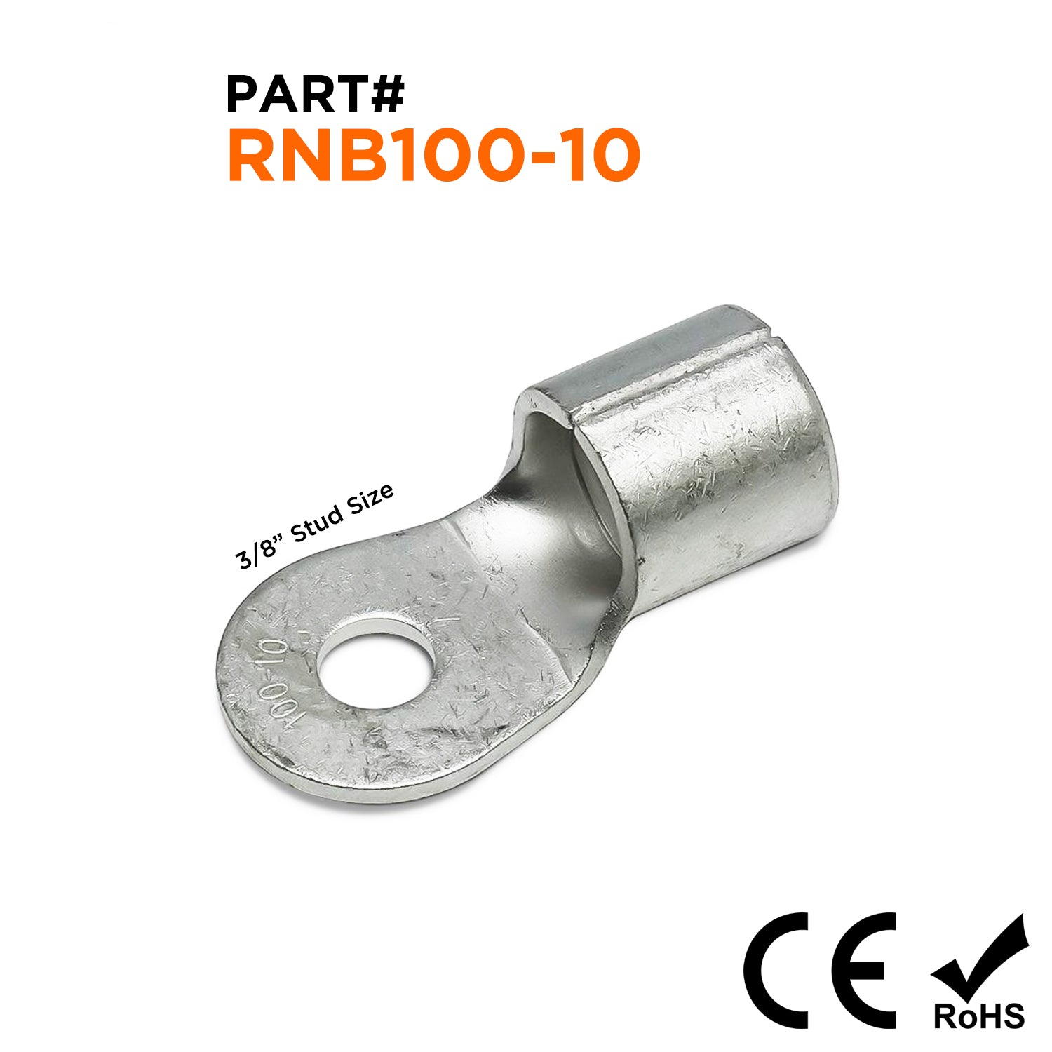 RNB100-10 - 4/0 AWG Non Insulated Ring Terminals, 3/8" Stud, 5 Pieces