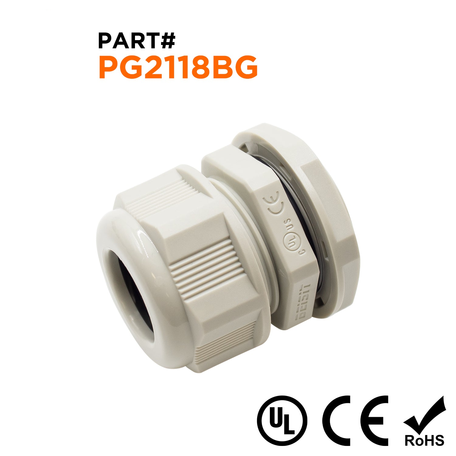 P2118BG - PG21  Thread Nylon Cable Gland, Beige, Range: 1/2" to 11/16", UL Listed, IP68, IP69K - 1 Piece