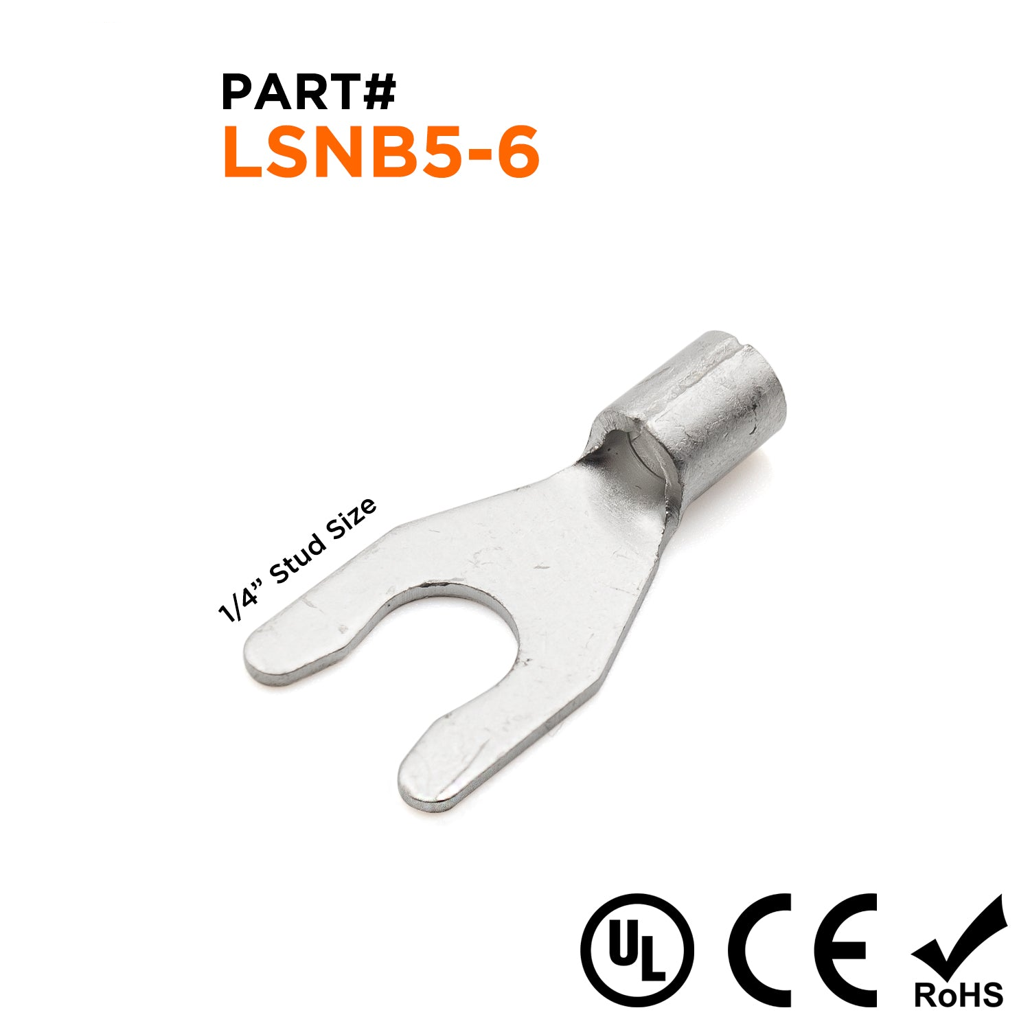 12-10 AWG Sin aislamiento Locking Terminales de horquilla, 1/4" Orificio, UL Approved, 100 piezas - LSNB5-6