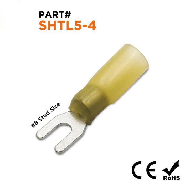 SHTL5-4 - 12 to 10 AWG Heat Shrink Spade Terminals, #8 Stud, Polyethylene, 10 Pieces