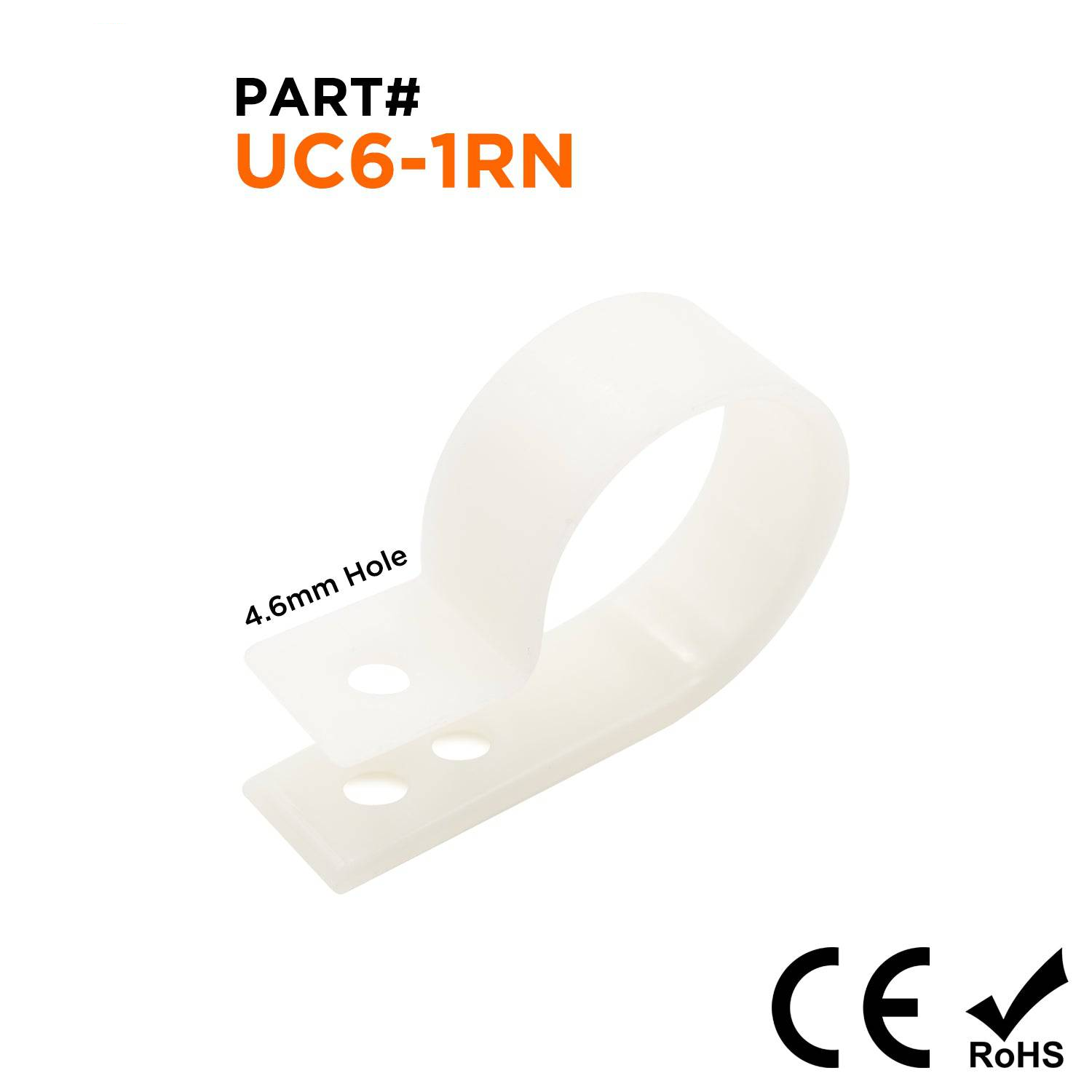 UC6-1RN - 2-orificio Strap Type Cable Abrazaderas, 1.71" x 0.47", Natural, 100 piezas