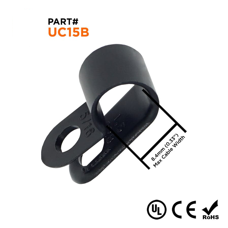 UC1.5B - Nylon Cable Clamps, Color: Black, Dimensions: 22.6x10mm, 100 Pieces