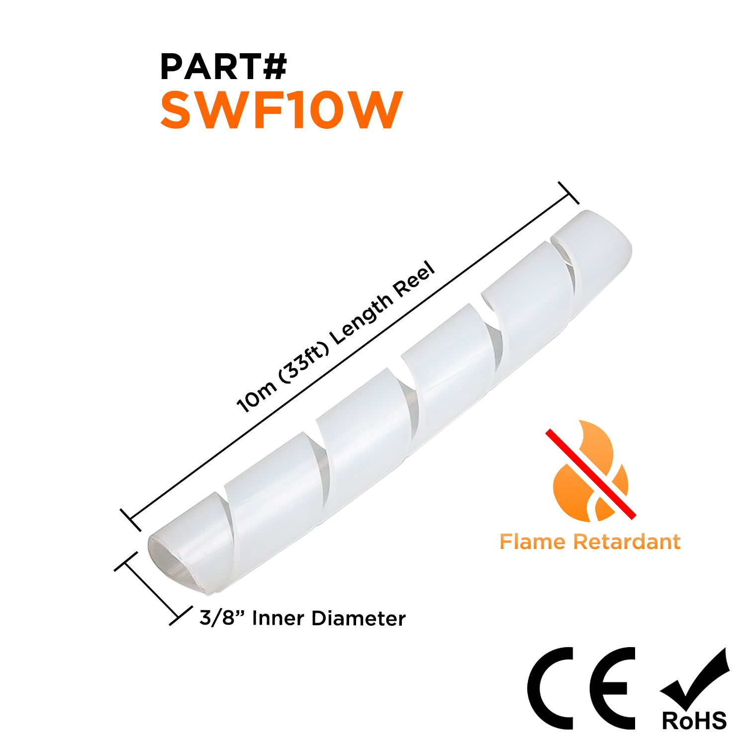 SWF10W - Fire Retardant Spiral Wrap - 3/8" (10mm) - Blanco