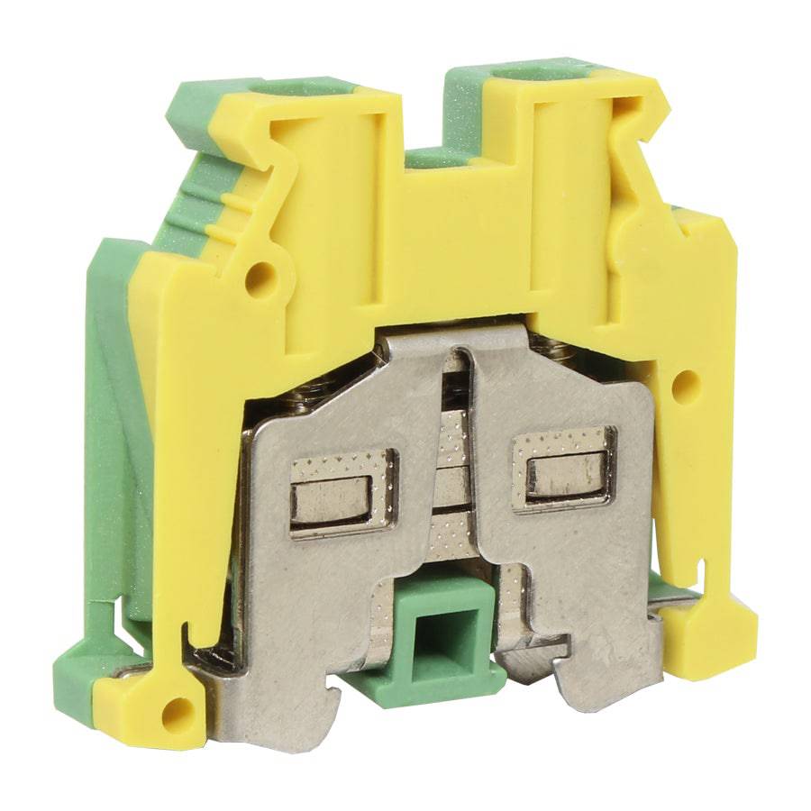 UKJ-6MJD - 22 a 8 AWG Screw Clamp, Feed-Thru, Ground Mini Terminal Block, UL Approved, Amarillo-Verde